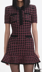 Black And Red Check Knit Mini Dress Flowering Girl