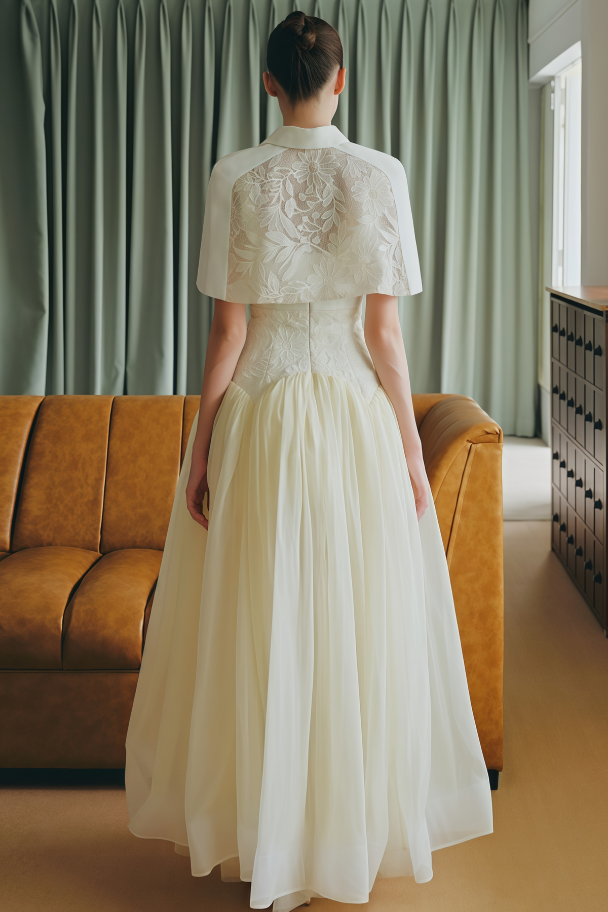 Brooke White Lace Panel Cape & Dress Set Flowering Girl