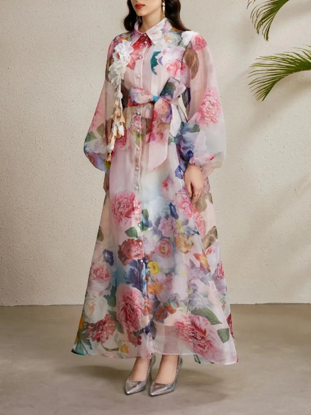 Maru Pink Printed Maxi Dress Flowering Girl