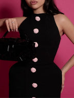 Marlyn Black Sleeveless Flower Bandage Mini Dress Flowering Girl