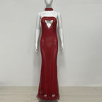 Sherry Rhinestone Embellished Cutout Sequin Strapless Maxi Dress - Red Flowering Girl