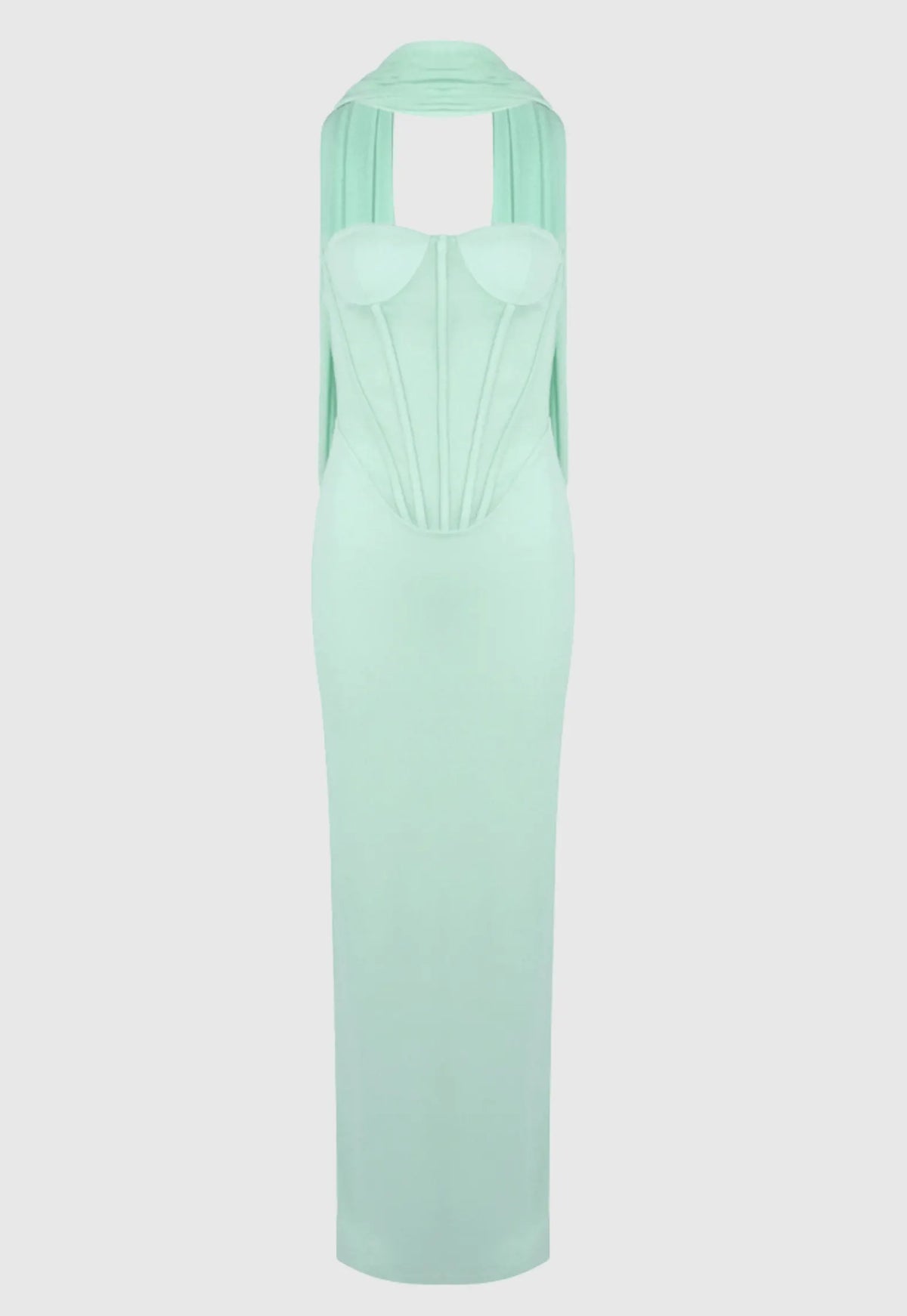 anna Strapless Mesh Scarf Corset Maxi Dress in green Flowering Girl