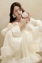 Bernice Ruffle Layer Crinkle Chiffon Mini Dress In White Flowering Girl