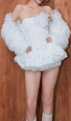 Keisha White Strapless Flower Mini Dress Flowering Girl