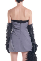 Alisa Strapless Flower Mini Dress In Gray Flowering Girl
