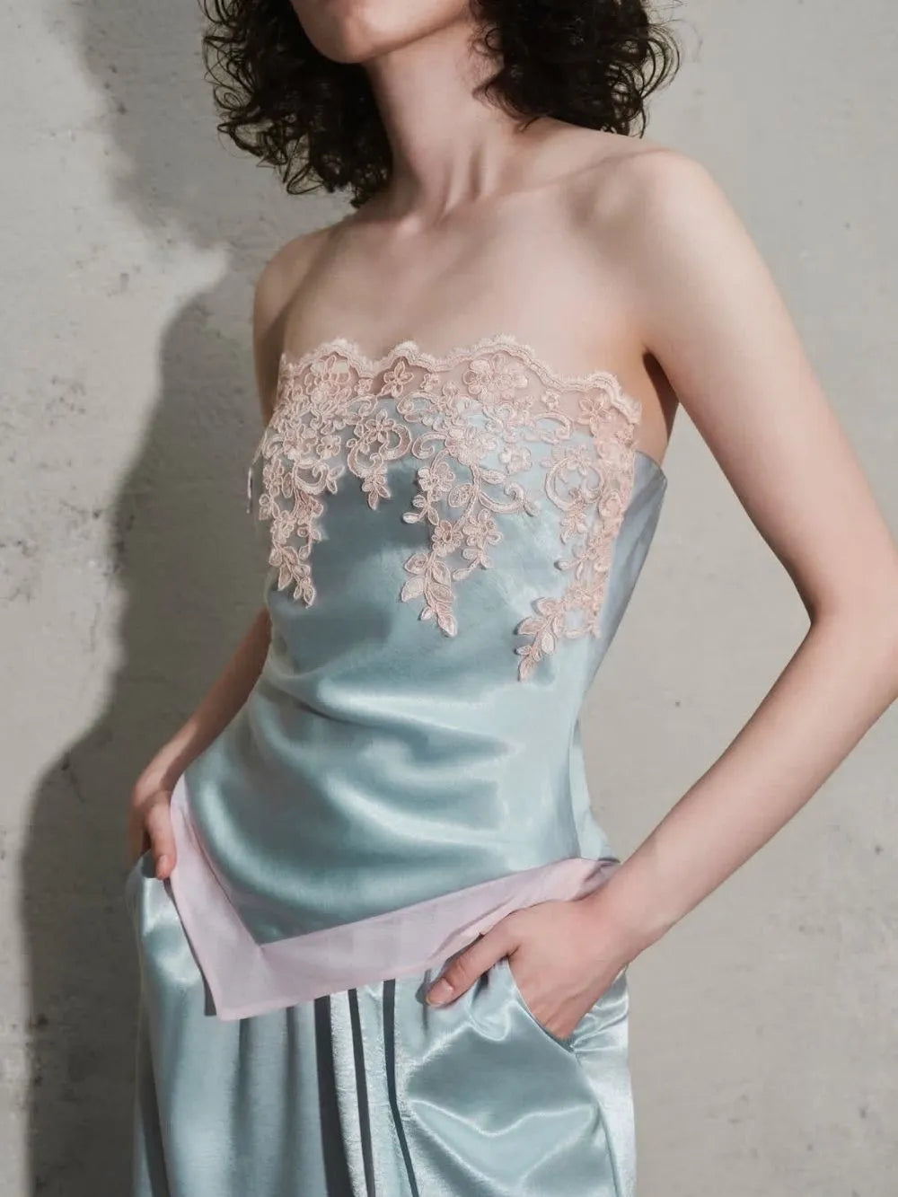 Maysie Blue Strapless Lace Top Flowering Girl