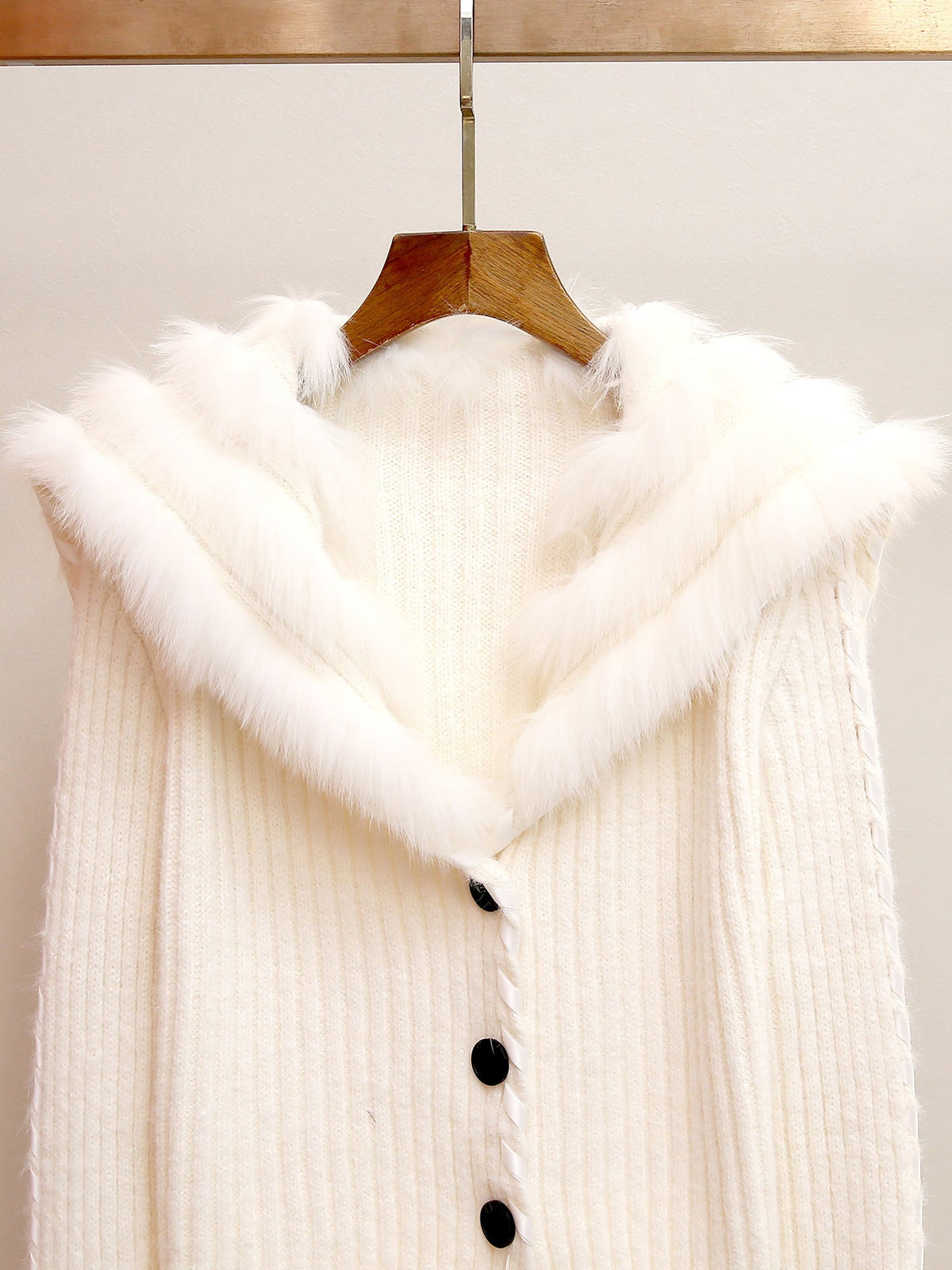 Off-White Ribbed Knit Boxy, Slightly Cropped Cardigan Flowering Girl