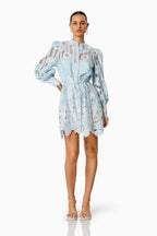 Jetsetter hollow long sleeve Mini Dress In Blue Flowering Girl
