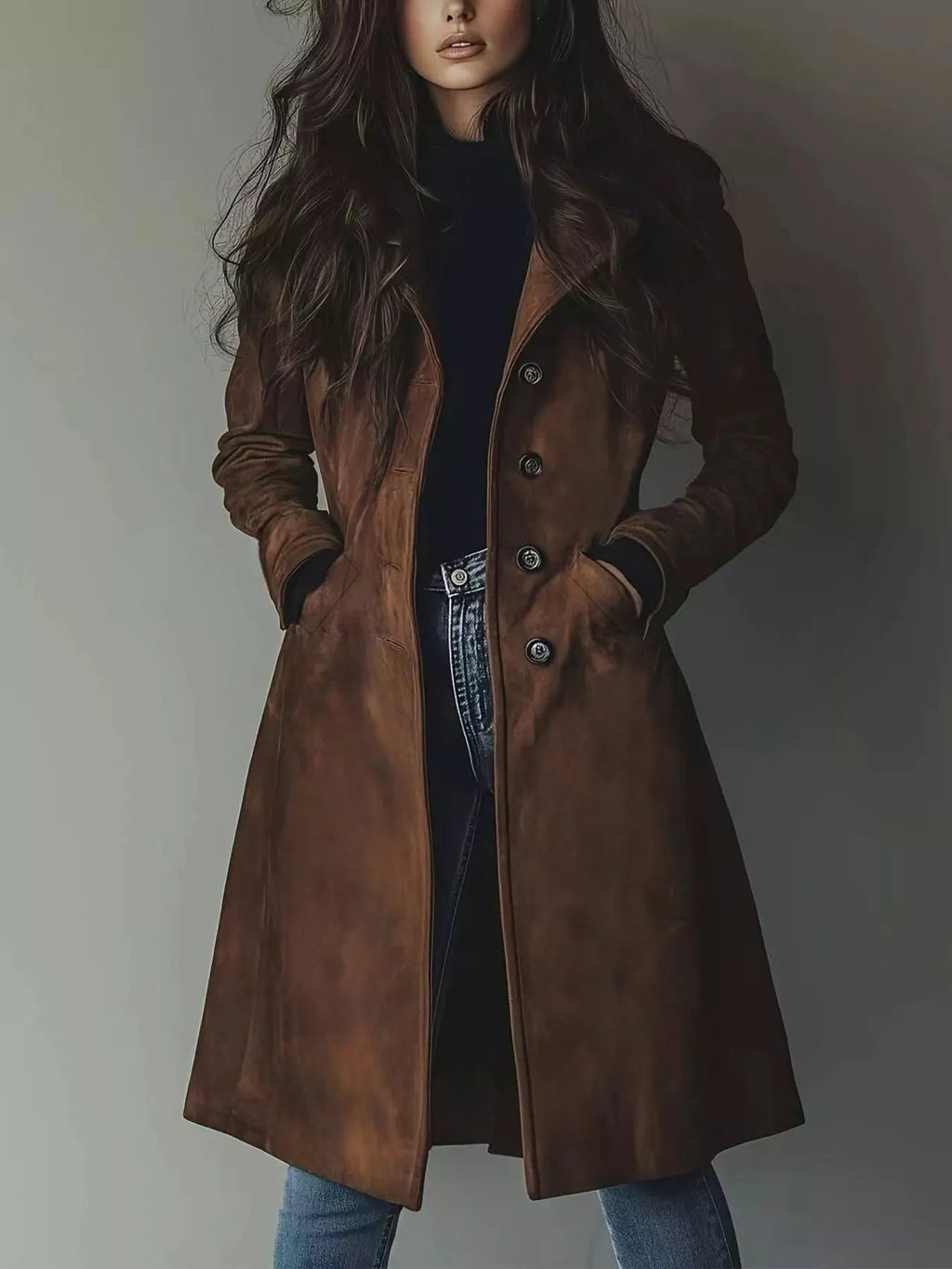 Button Up Long Sleeve Trench Coat Flowering Girl