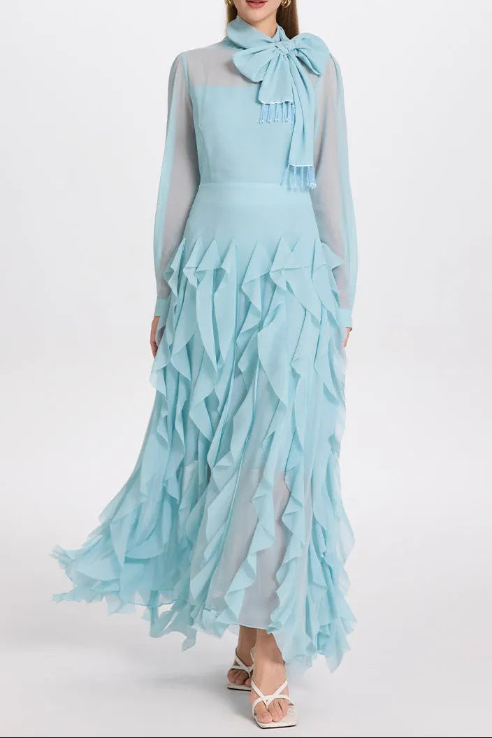 Bonnie Blue Bow Neck Tiered Ruffle Maxi Dress Flowering Girl