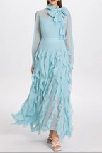 Bonnie Blue Bow Neck Tiered Ruffle Maxi Dress Flowering Girl