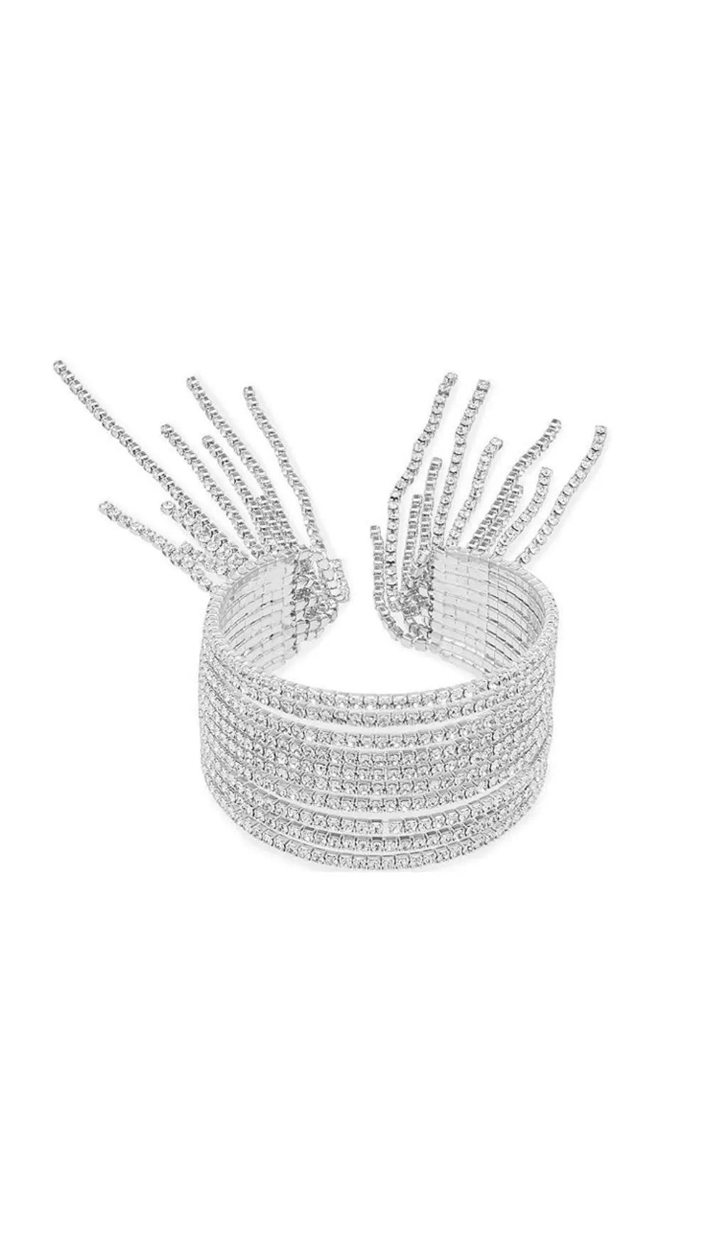 Silver Diamante Tassel Cuff Bracelet Flowering Girl