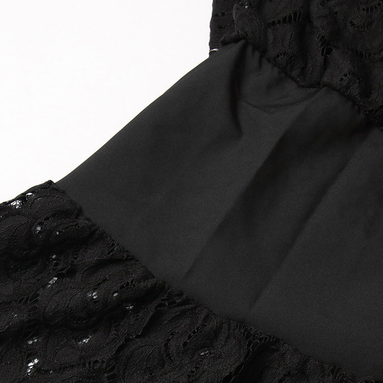 Vanessa Long Sleeves Layered Lace Mini Dress In Black Flowering Girl
