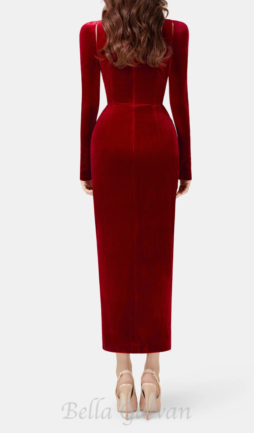 Bordeaux Velvet Draped midi Dress Flowering Girl