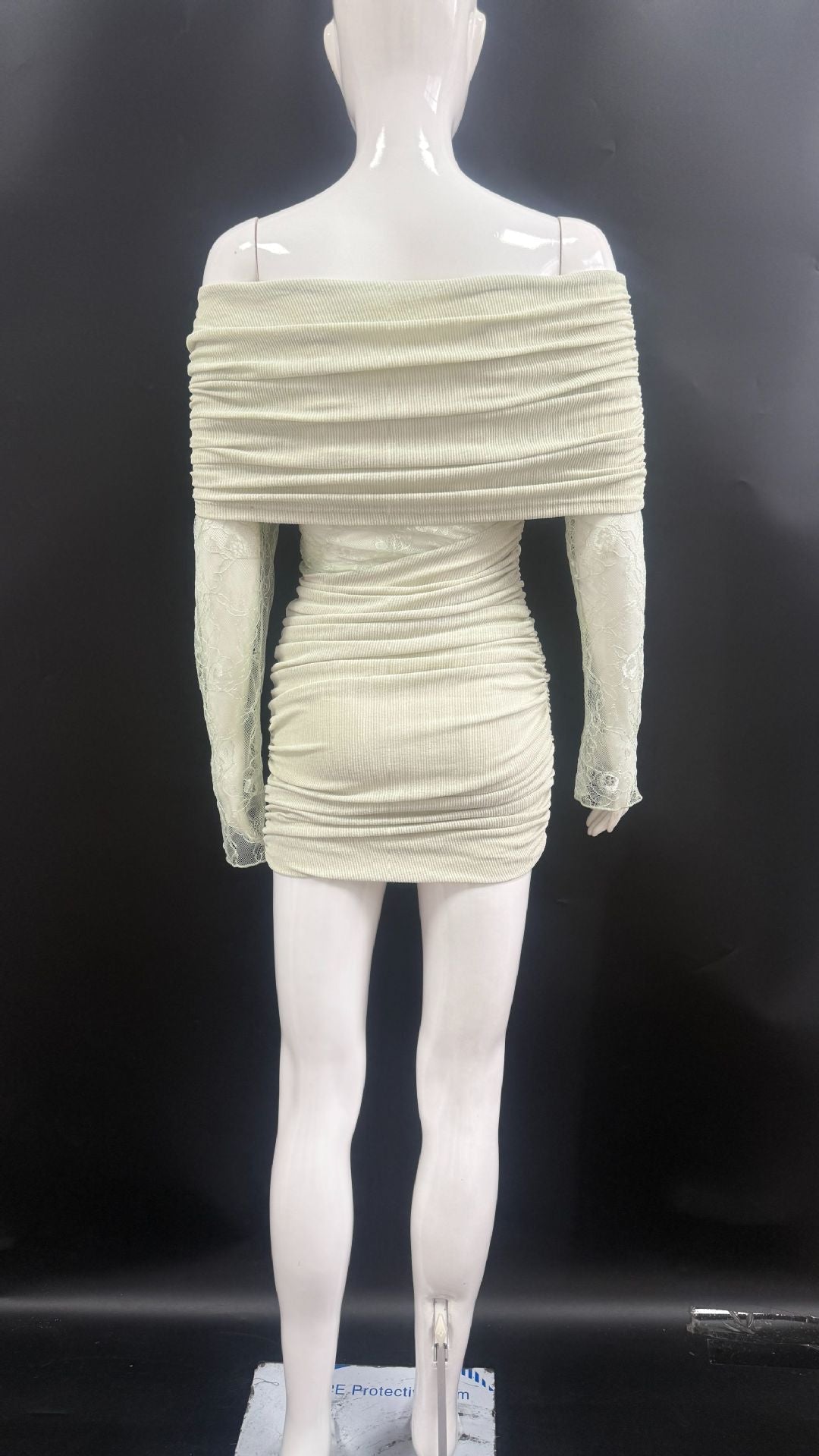 Matcha Lace Strapless Spliced Knitted Mini Dress Flowering Girl