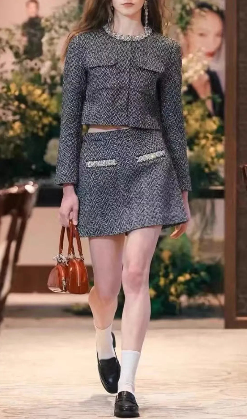 Herringbone Embellished Mini Skirt Flowering Girl