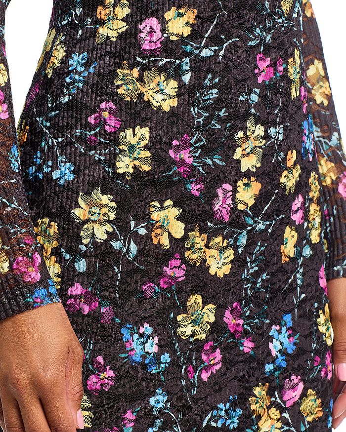 Puckered Lace mini Dress in Black Multi Flowering Girl