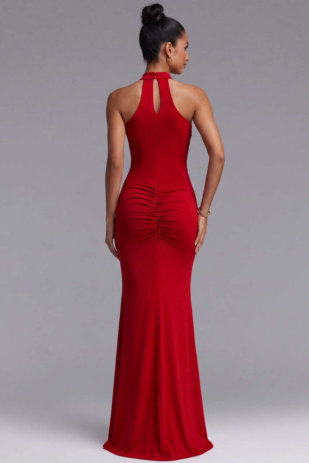 Red Stretch Jersey Mermaid Evening Gown Flowering Girl