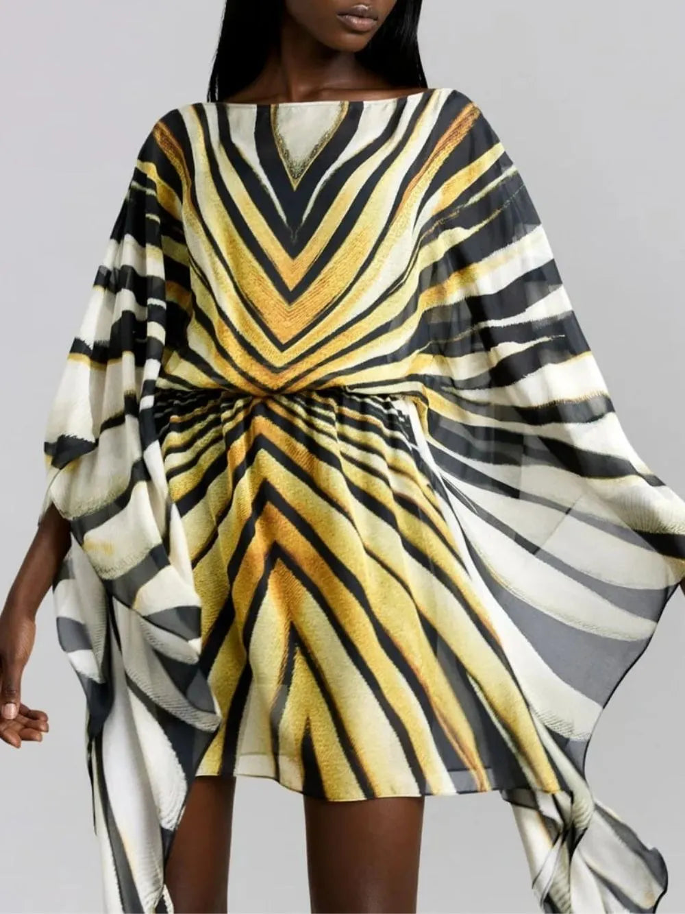 Jaleno Bat Sleeve Stripe Mini Dress Flowering Girl