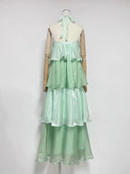 Melani Green Halter Layered Maxi Dress Flowering Girl