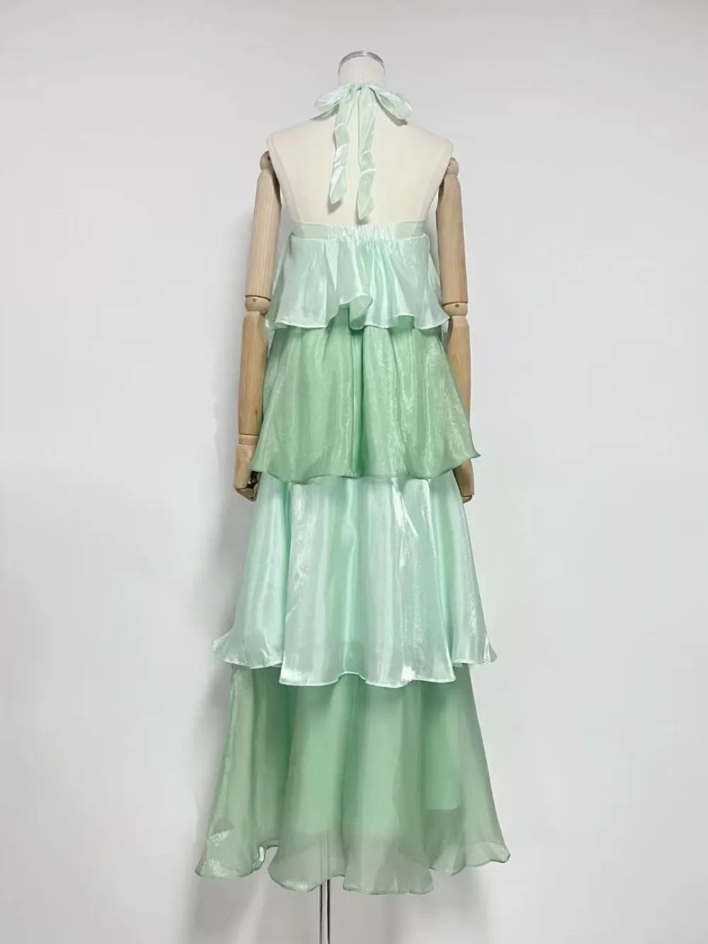 Melani Green Halter Layered Maxi Dress Flowering Girl