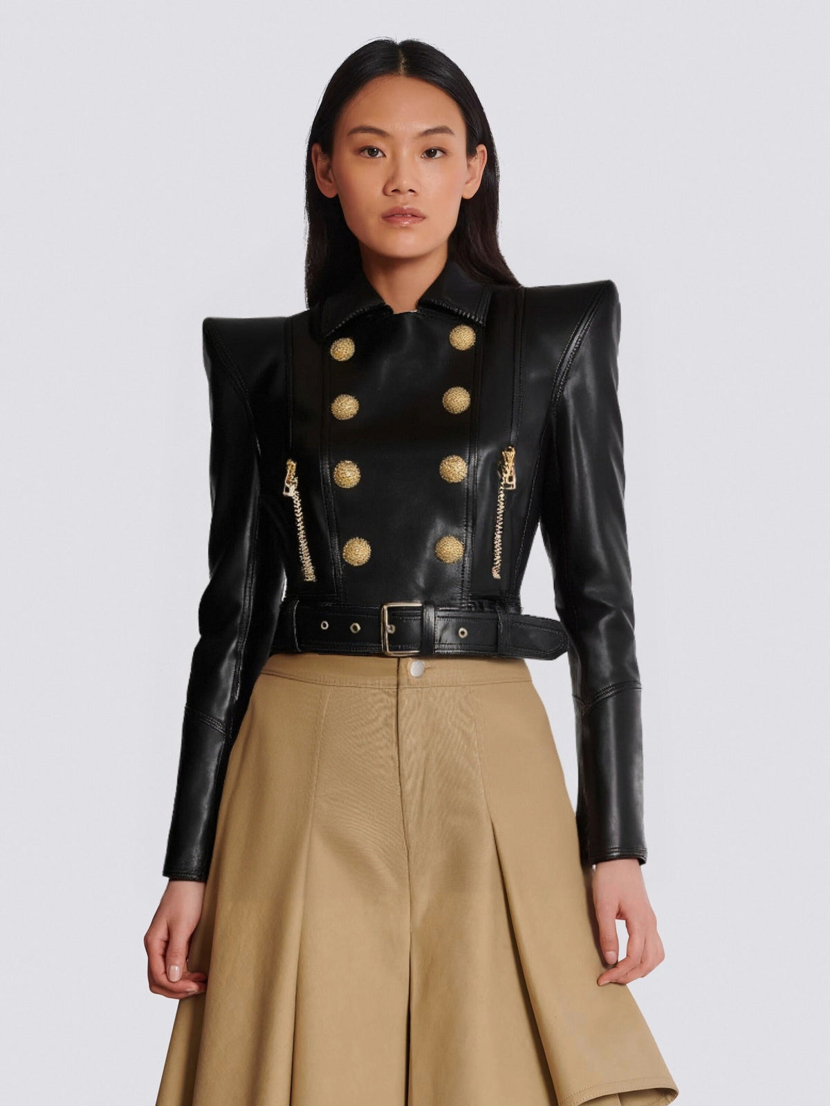 Perfecto Cropped Leather Jacket In Black Flowering Girl