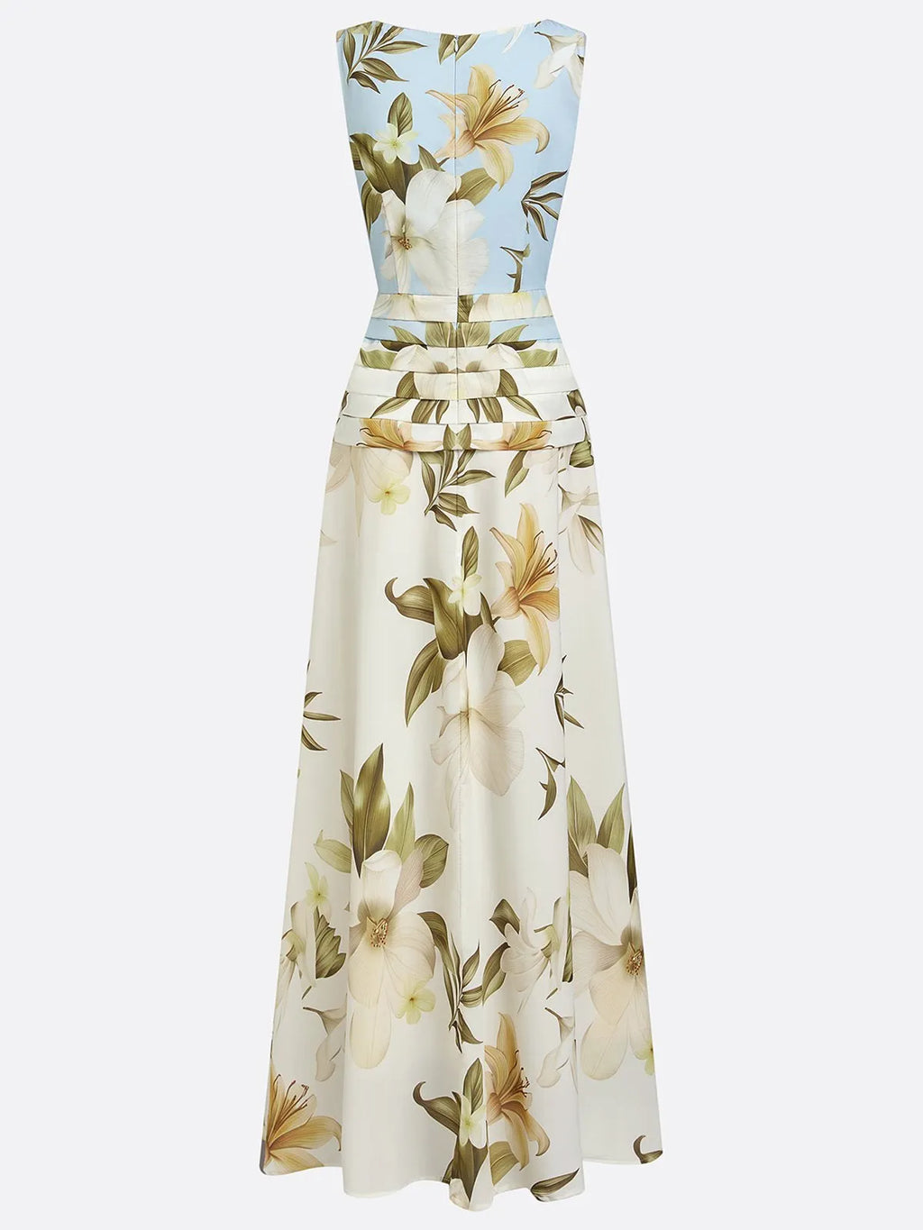 Floral Print Ruched Sleeveless A-Line Maxi Dress Flowering Girl