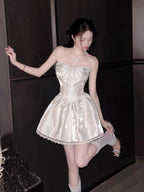 Adele White Sweetheart A-Line Strapless Satin Mini Dress Flowering Girl