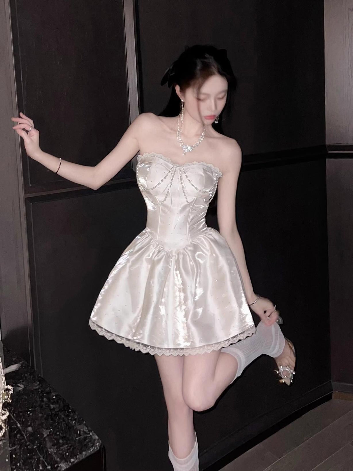 Adele White Sweetheart A-Line Strapless Satin Mini Dress Flowering Girl