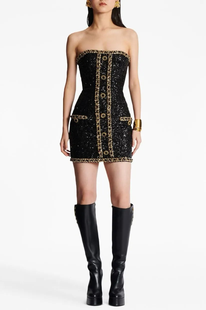 Cleo Sequin Embellished Strapless Mini Dress Flowering Girl