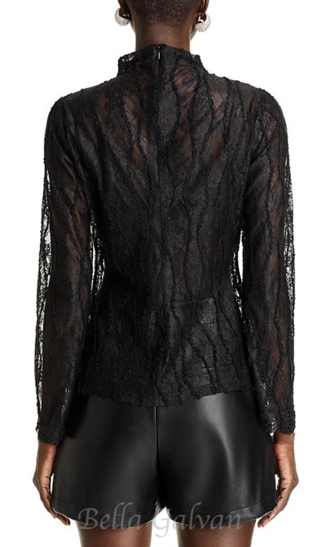 Lace Mock Neck Top in black Flowering Girl