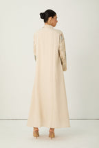 Cream Horse Patchwork Print Stand Collar Bell Sleeve Long Kaftan Dress Flowering Girl