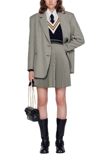 RHINESTONE HOUNDSTOOTH PLEATED MINI SKIRT Flowering Girl