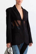 Patchwork Blazer In Black Flowering Girl