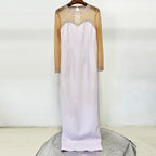 Pink Mesh Splicing Bead Long Dress With Diamonds Flowering Girl