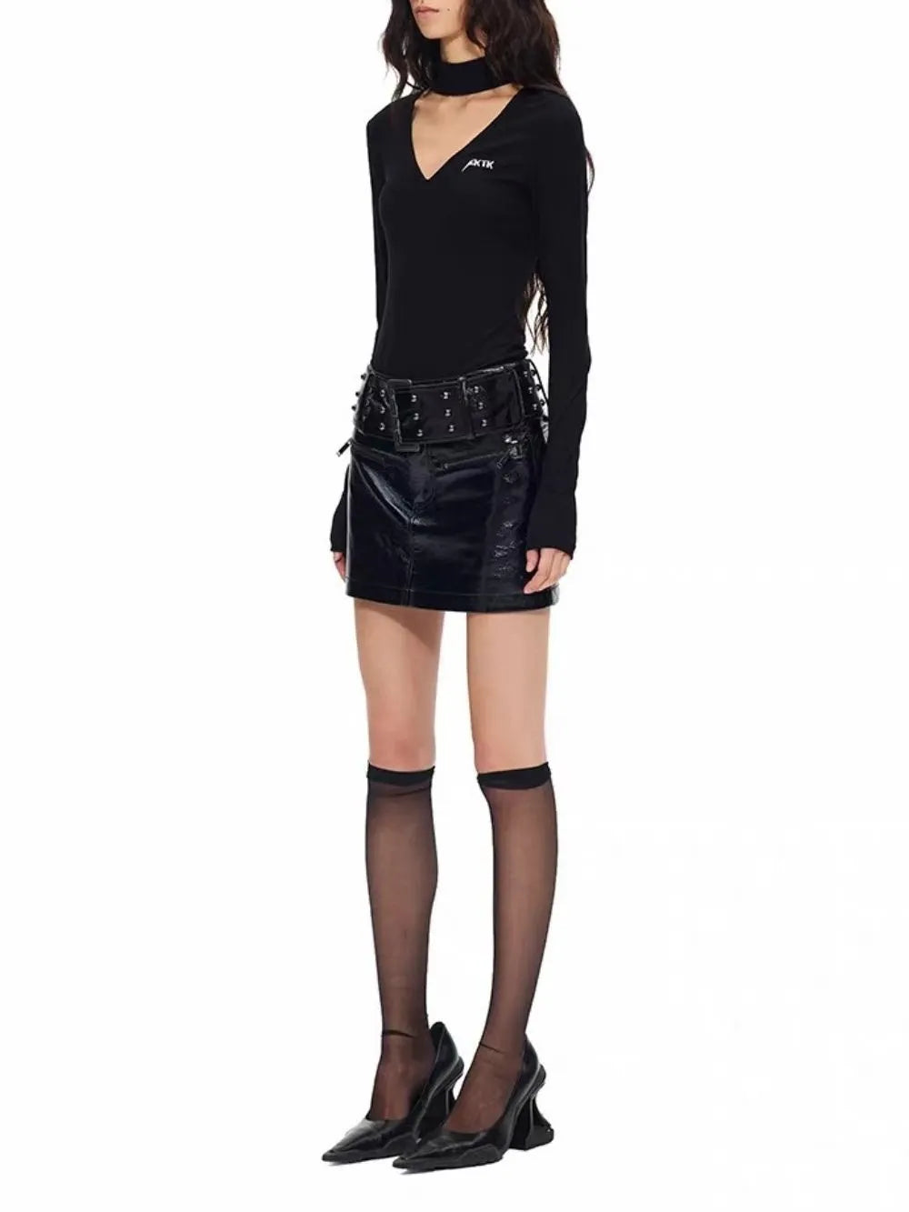 Merrily Black Belt Mini Skirt Flowering Girl