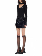 Merrily Black Belt Mini Skirt Flowering Girl