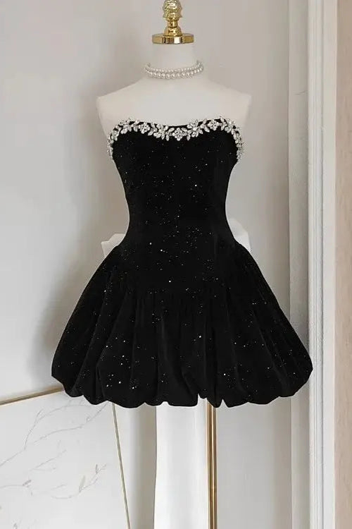 Zaahir Rhinestone Bow Sequin Strapless Mini Dress Flowering Girl