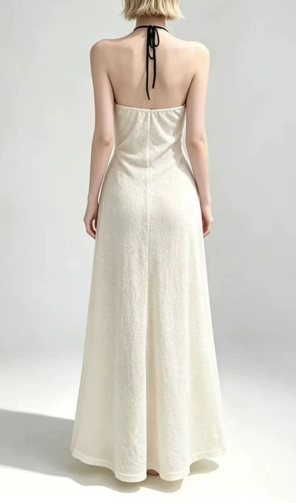 Lauwdina Ivory Halter Maxi Dress Flowering Girl