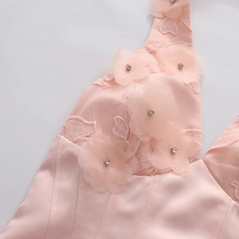 Lenora Halter Pink Flower Mini Dress Flowering Girl