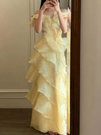 Off Shoulder Ruffled Layer Chiffon Maxi Evening Dress Flowering Girl