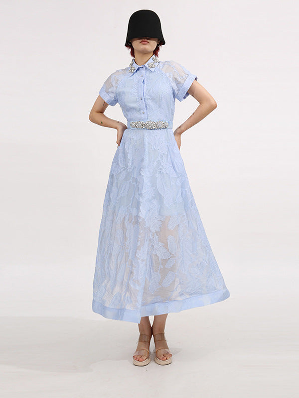 Daisy Crystal Embellished Midi Dress In Blue Flowering Girl