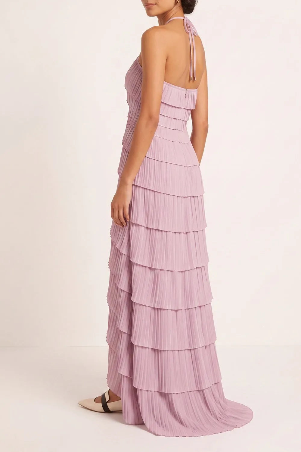 Halter Layered Pleated Maxi Dress Flowering Girl