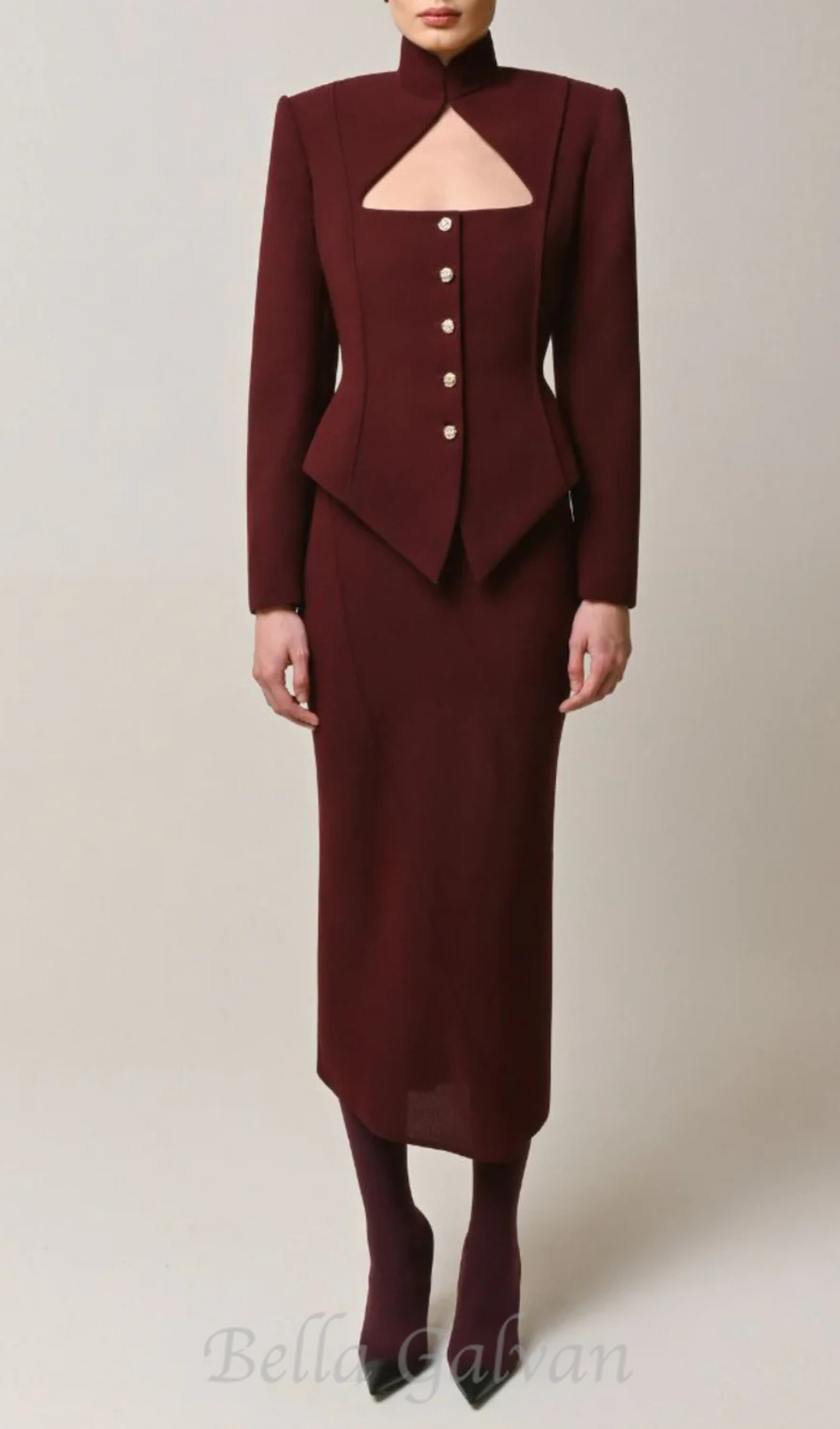 Aymee Cutout Button Blazer in burgundy Flowering Girl