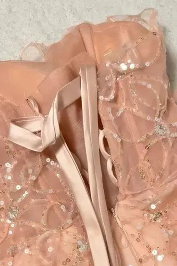 Nude Beaded Strapless Maxi Dress Flowering Girl