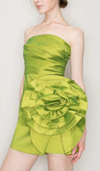 Satin Strapless 3D Floras Mini Dress Flowering Girl
