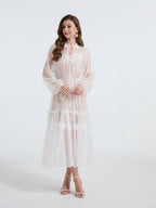 See-Through Blouse Maxi Dress With Lace Skirt In White Flowering Girl