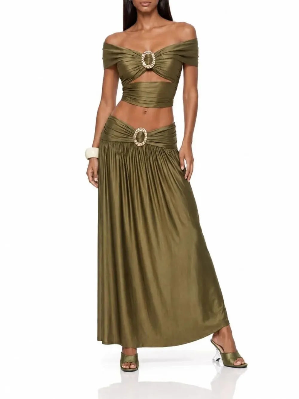 Pravena Off Shoulder Ruched Skirt Set Flowering Girl
