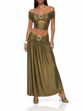 Pravena Off Shoulder Ruched Skirt Set Flowering Girl