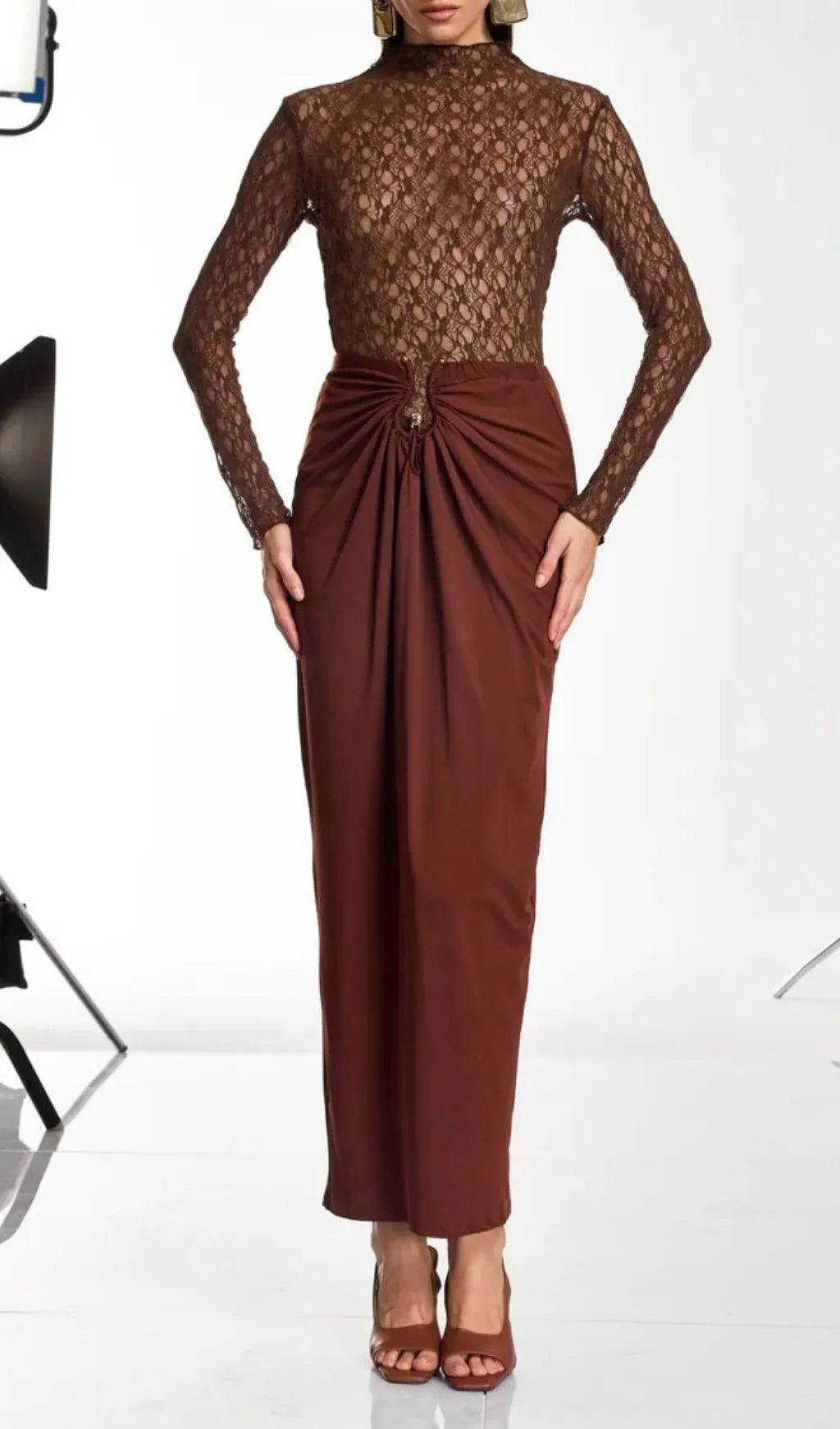 Darcila Long Sleeve Lace Ruched Skirt Set Flowering Girl